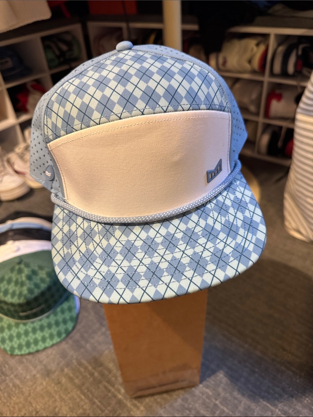 Melin Light Blue Argyle Five-Panel Cap with Cream Front
